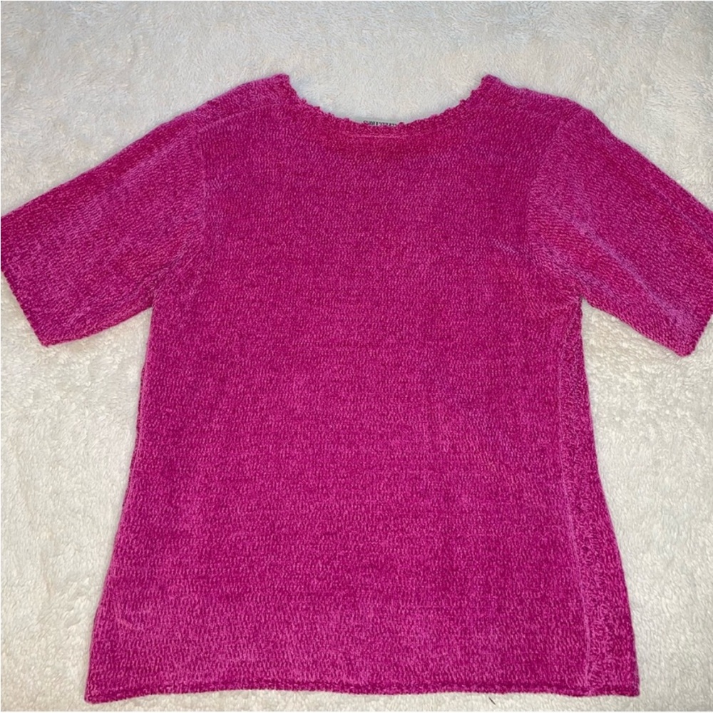 Northern Reflections Fuschia Pink Short Sleeve Fuzzy Knit Top - Picture 4 of 5